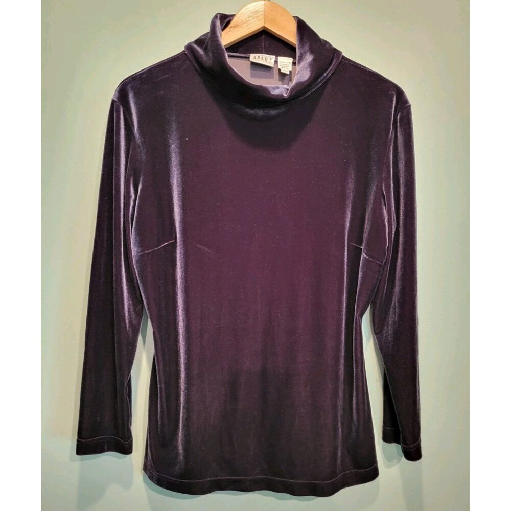 Vtg Purple Stretch Velvet Long Sleeve Turtleneck Top Apart Impressions Sz 1X